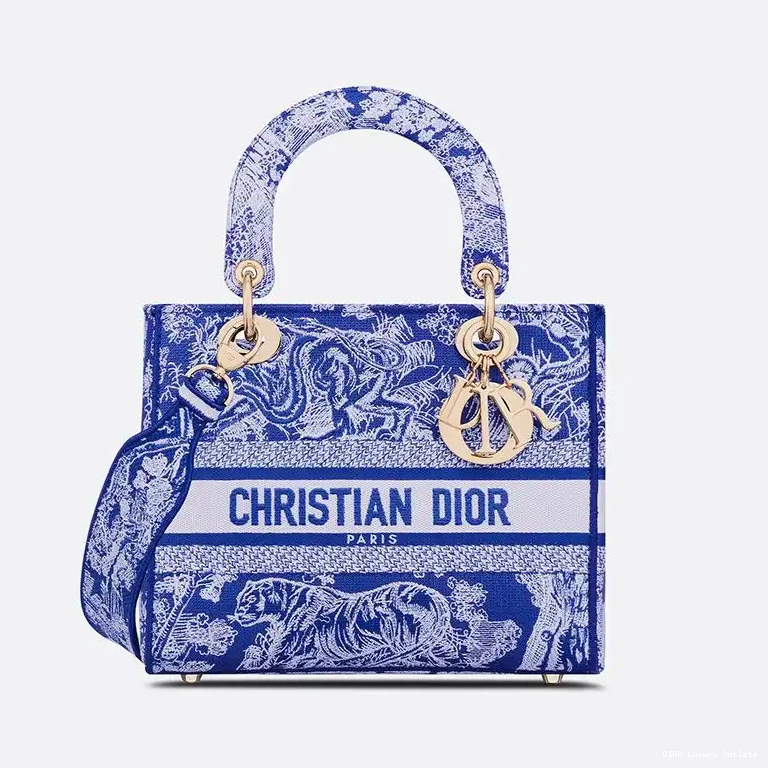 de Medium Bright Canvas D-lite Jouy Lady Toile Bag Blue Motif 0524 Luxury